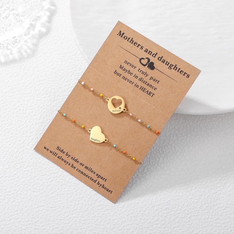 DS Mother Daughter Bracelets Set,18K Gold Plated Stainless Steel Heart Jewelry for Women Girls,Mothers Day Gifts for Mom/Daughter,Adjustable Matching Bracelets for Mommy and Me gift box packaging - Image 2